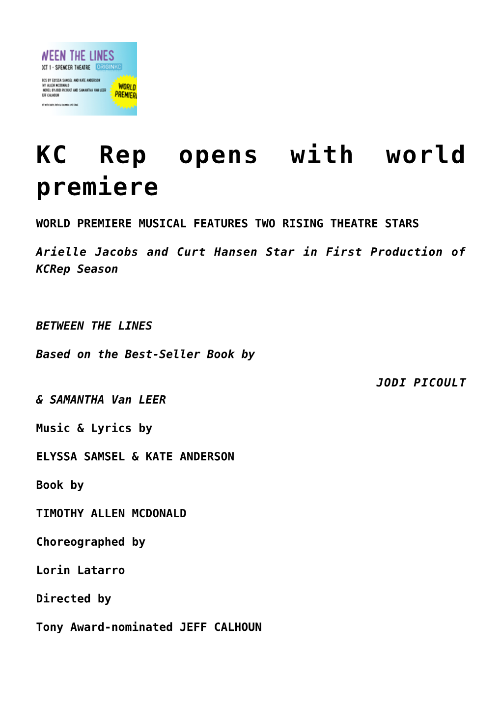KC Rep Opens with World Premiere