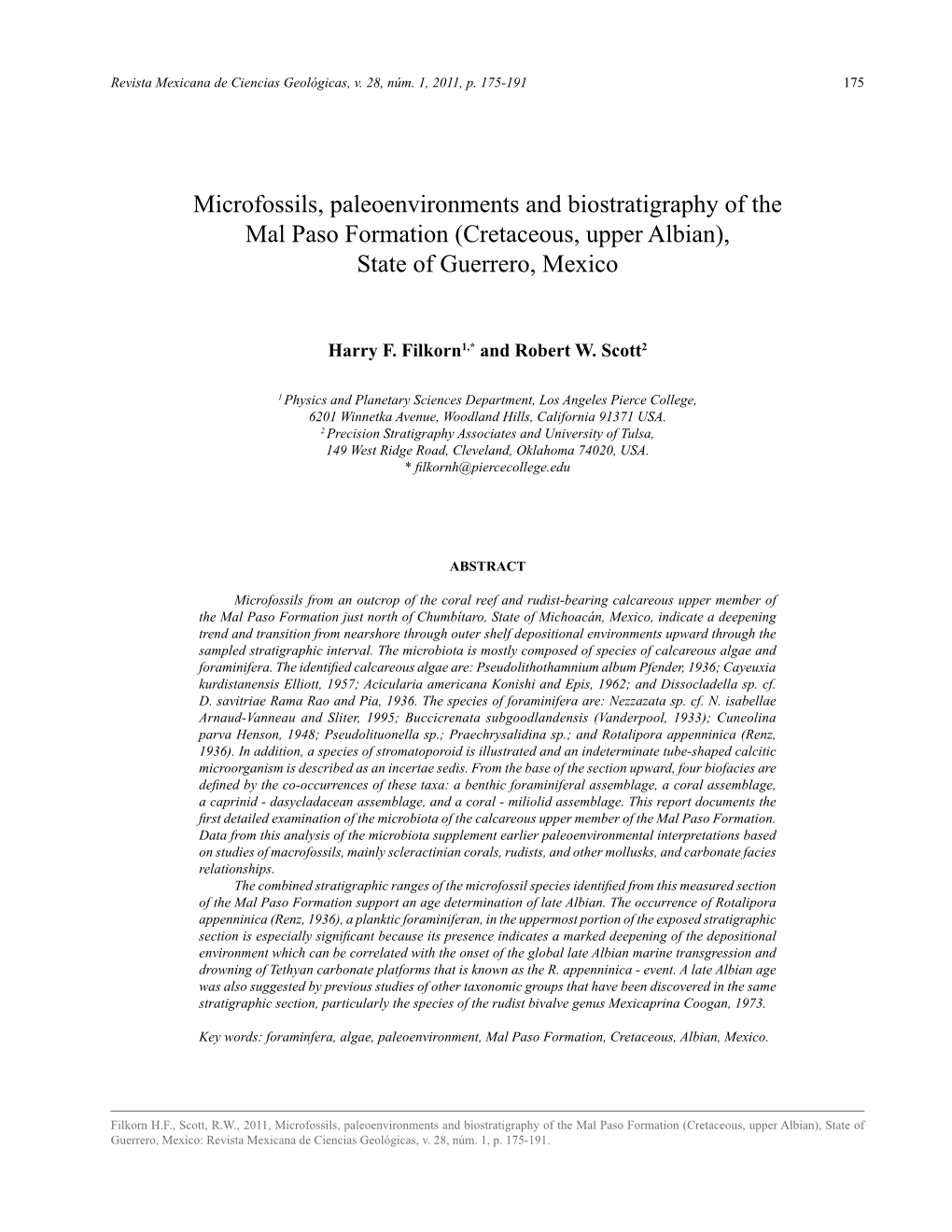 Microfossils, Paleoenvironments and Biostratigraphy of the Mal Paso Formation (Cretaceous, Upper Albian), State of Guerrero, Mexico