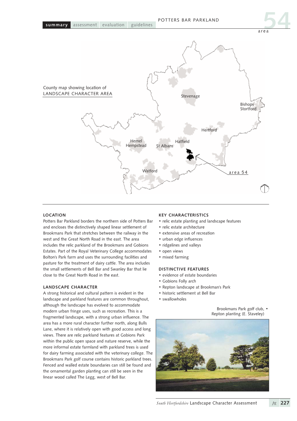 POTTERS BAR PARKLAND Summary Assessment Evaluation Guidelines Area54