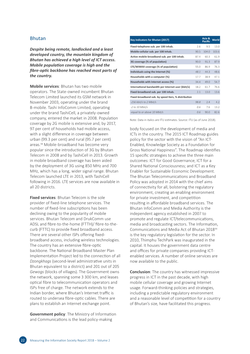 Bhutan Key Indicators for Bhutan (2017) World Pacific Fixed-Telephone Sub