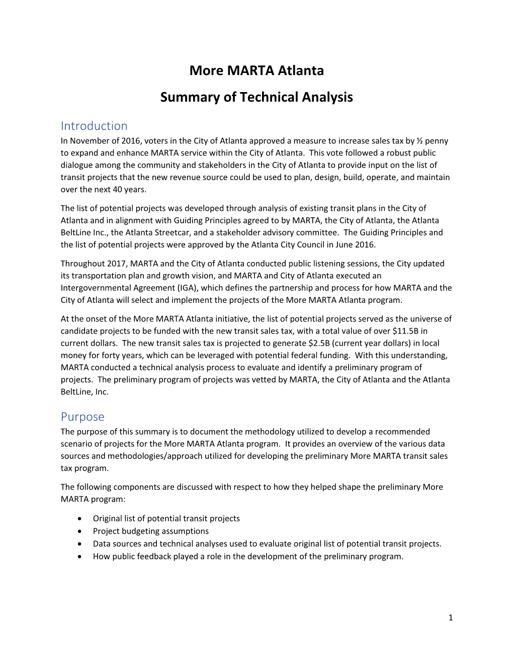 More MARTA Atlanta Summary of Technical Analysis