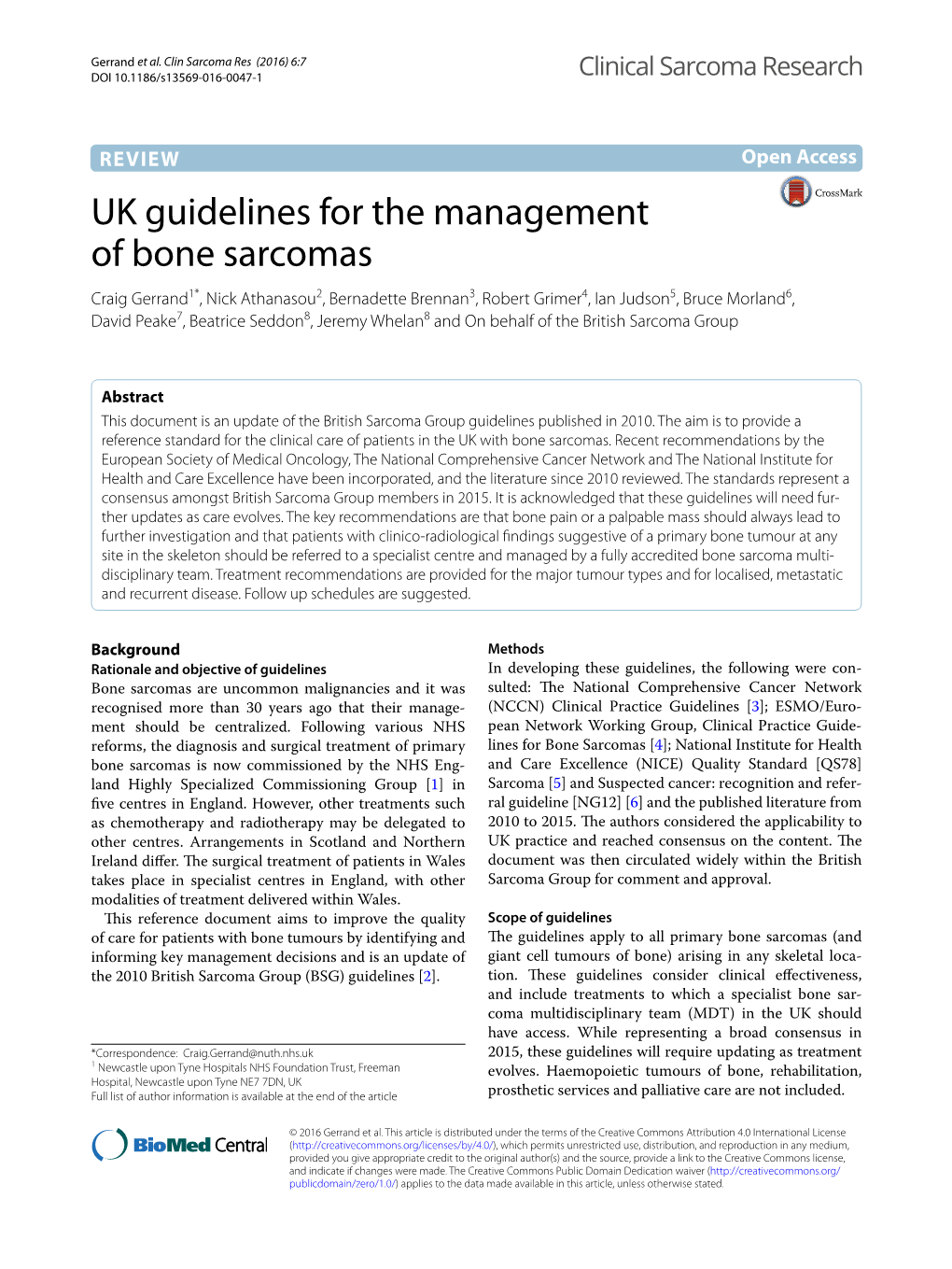 UK Guidelines for the Management of Bone Sarcomas