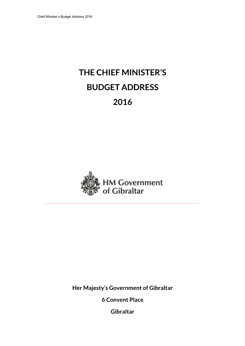 The Chief Minister's Budget Address 2016
