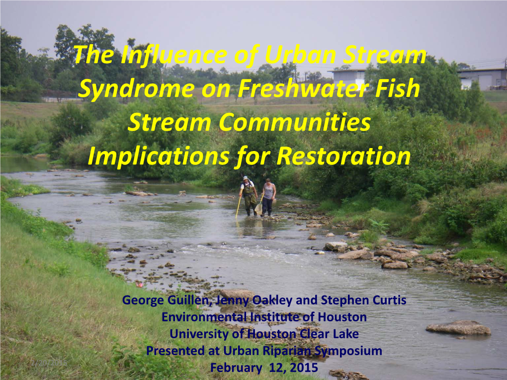 The Influence of Urban Stream Syndrome on Freshwater Fish Stream Communities Implications for Restoration