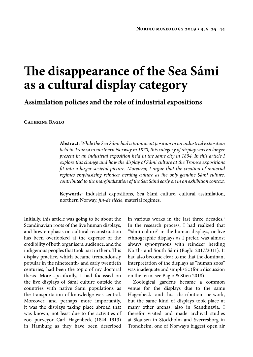 The Disappearance of the Sea Sámi As a Cultural Display Category Assimilation Policies and the Role of Industrial Expositions