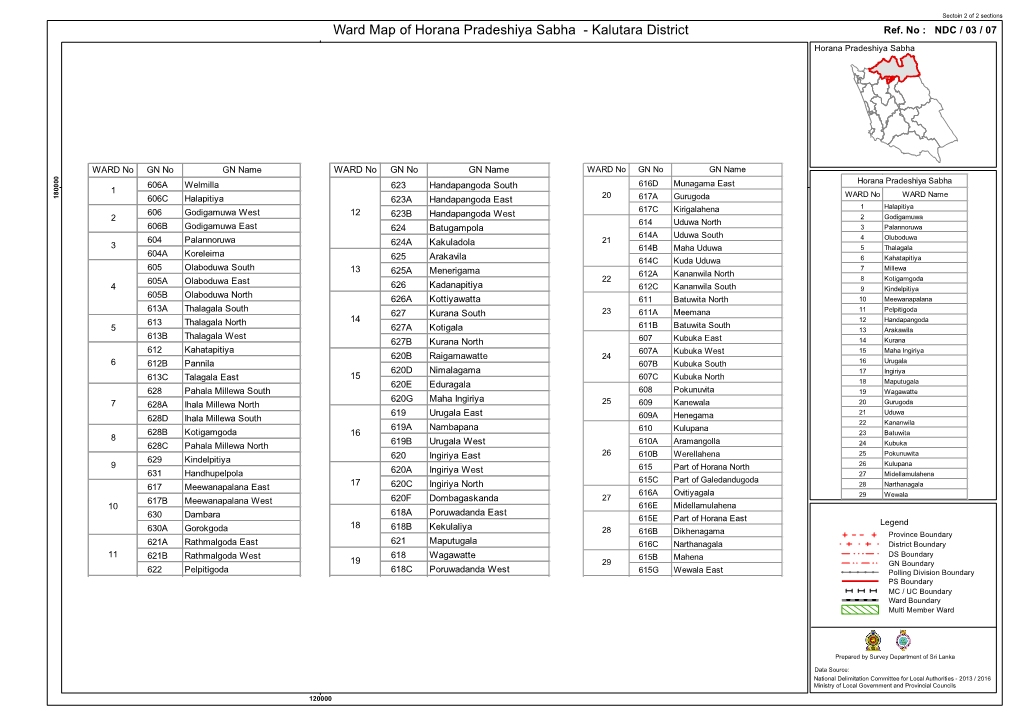 Ward Map of Horana Pradeshiya Sabha - Kalutara District Ref