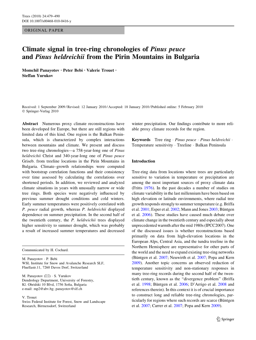 Climate Signal in Tree-Ring Chronologies of Pinus Peuce and Pinus Heldreichii from the Pirin Mountains in Bulgaria