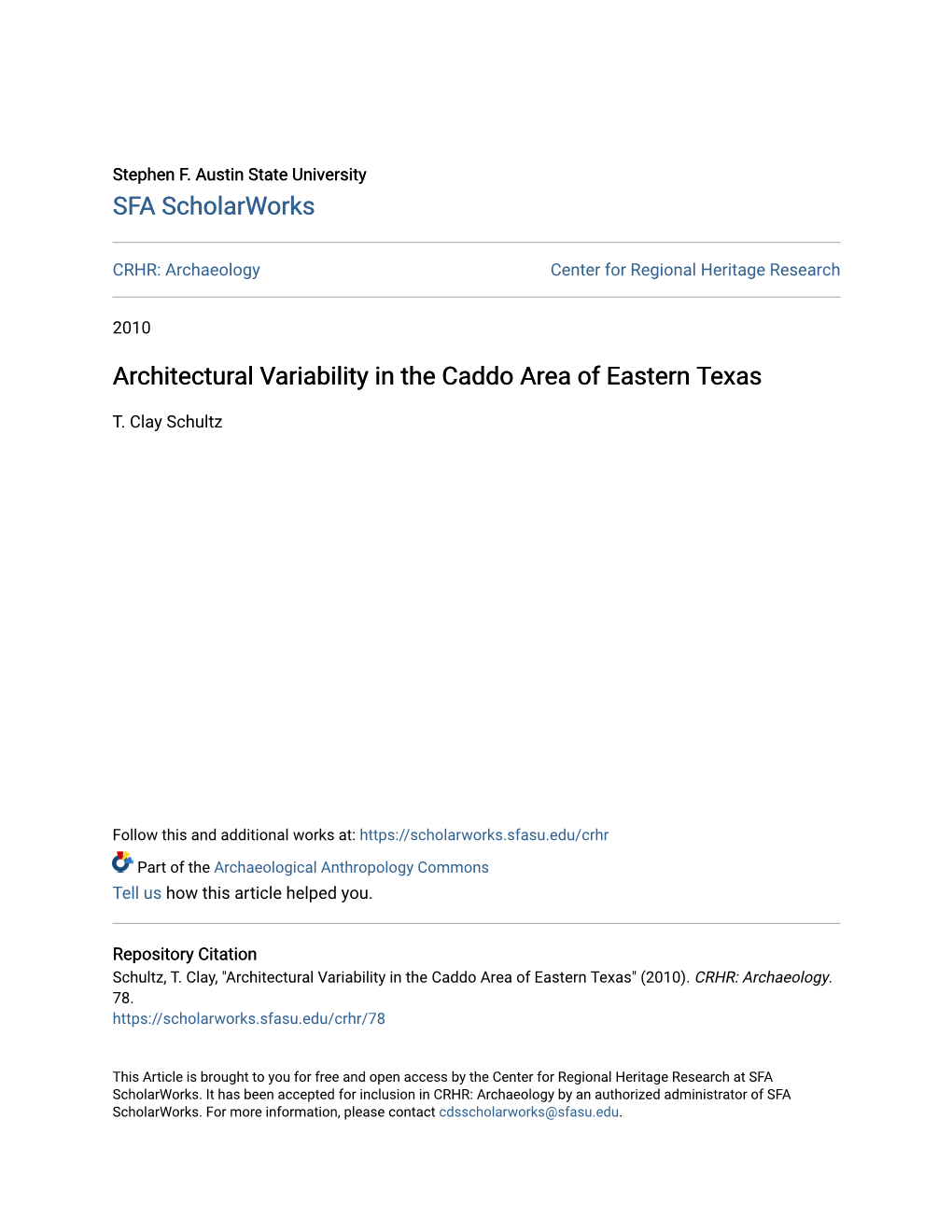 Architectural Variability in the Caddo Area of Eastern Texas