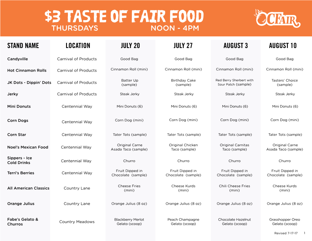 $3 Taste of Fair Food Thursdays Noon - 4Pm