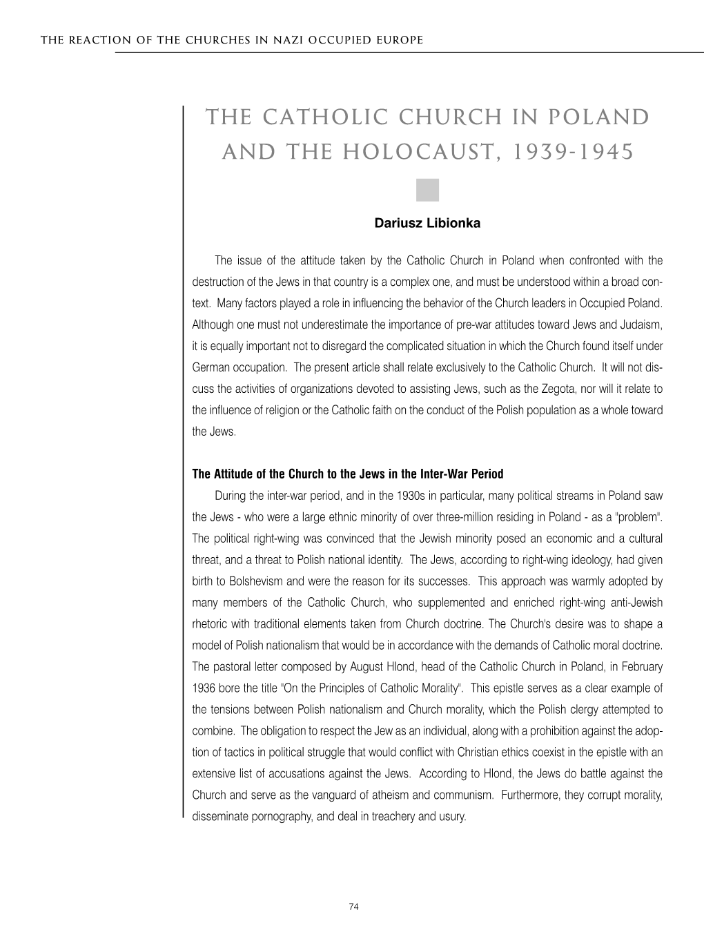 The Catholic Church in Poland and the Holocaust, 1939-1945