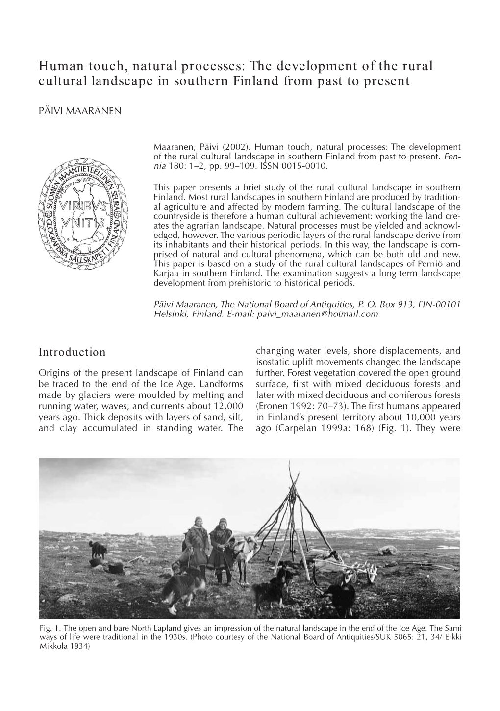 The Development of the Rural Cultural Landscape in Southern Finland from Past to Present
