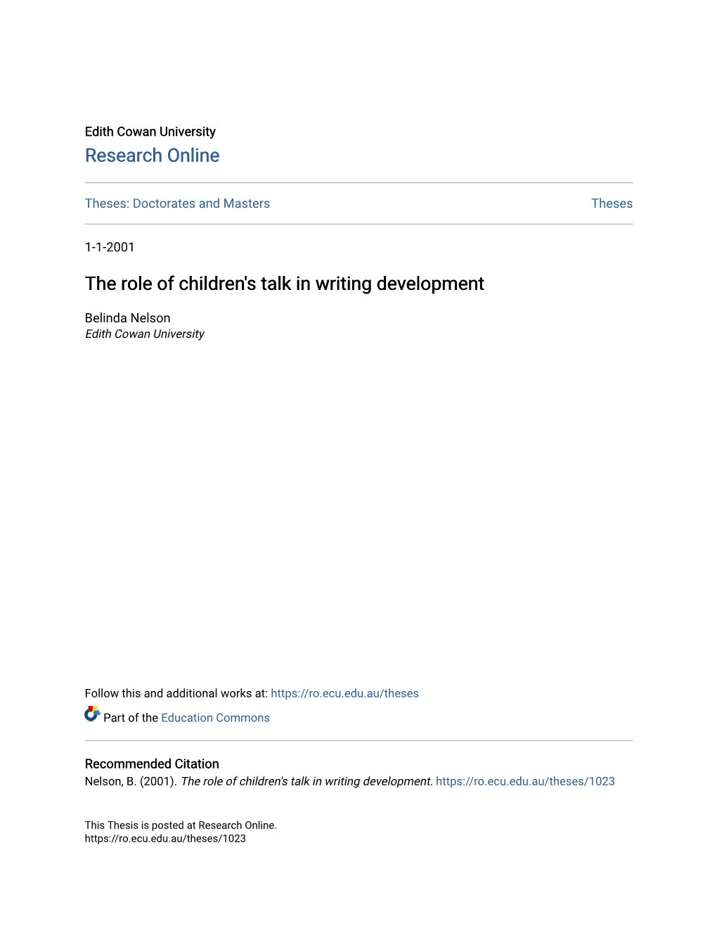 The Role of Children's Talk in Writing Development