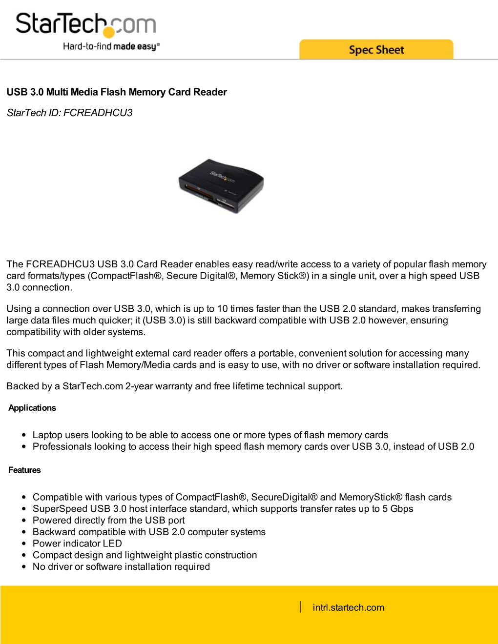 USB 3.0 Multi Media Flash Memory Card Reader Startech ID: FCREADHCU3