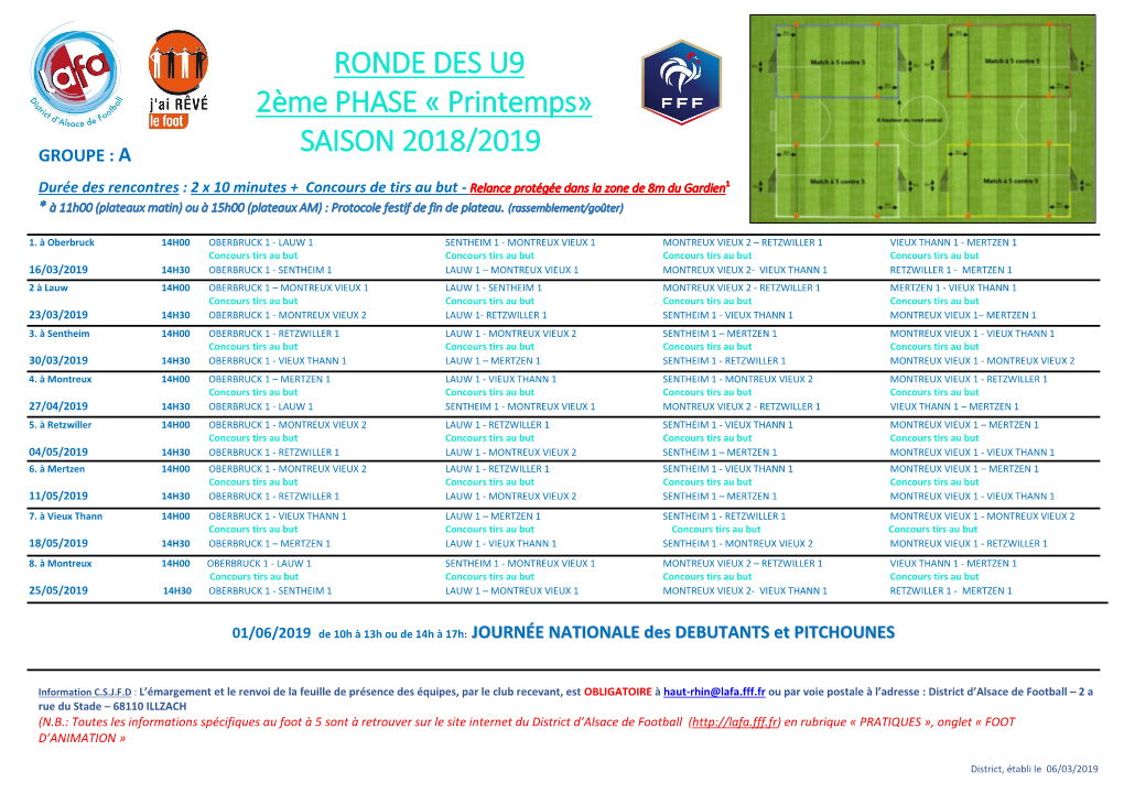 RONDE DES U9 2Ème PHASE « Printemps» ‏ SAISON 2018/ 9102