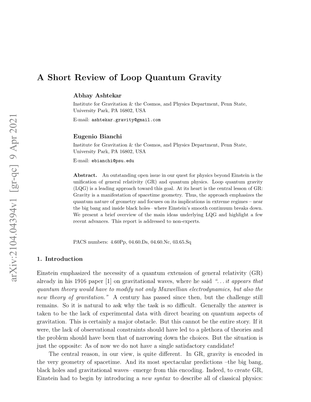 A Short Review of Loop Quantum Gravity