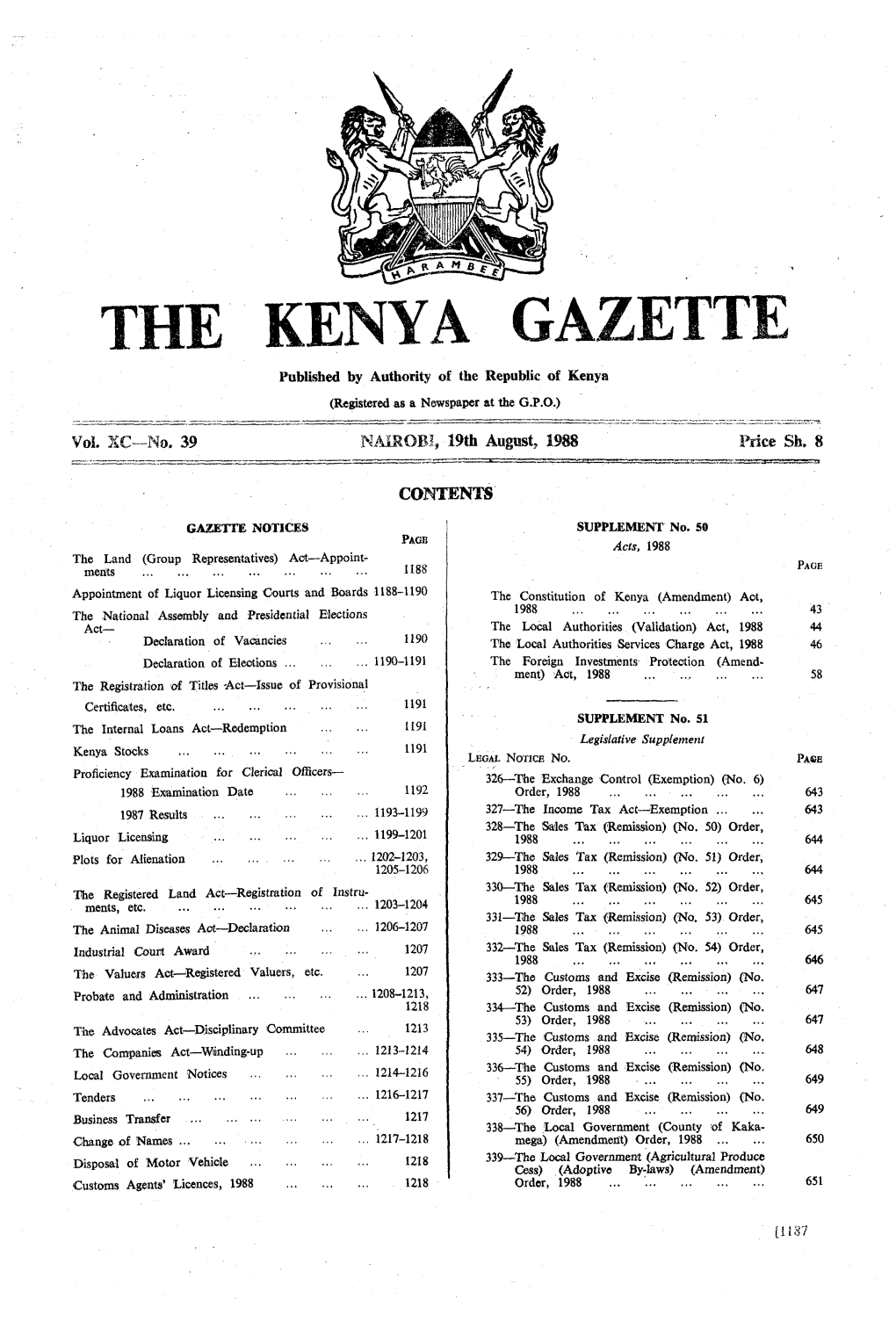 Thà K:NYA G a Z E T T E Published by Authority of the Republic of Kenya Lregistered As A