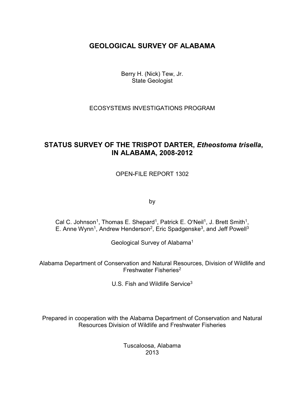 Geological Survey of Alabama Status Survey Of