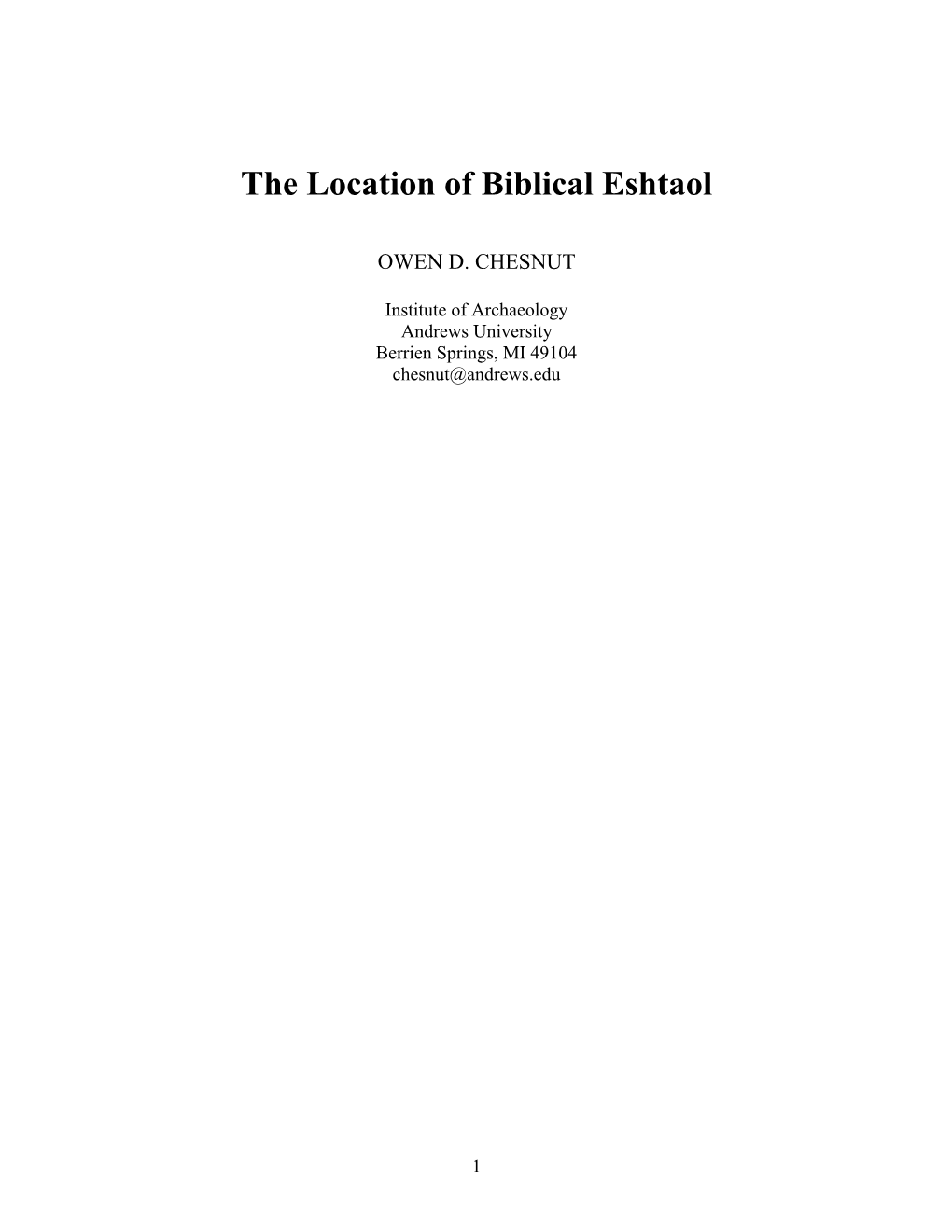 The Location of Biblical Eshtaol