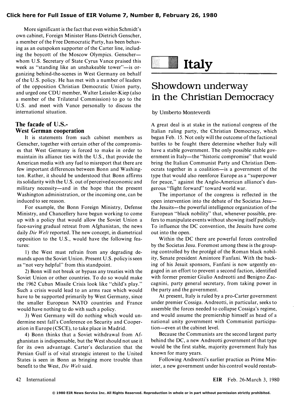 Italy: Showdown Underway at the Christian Democratic Congress