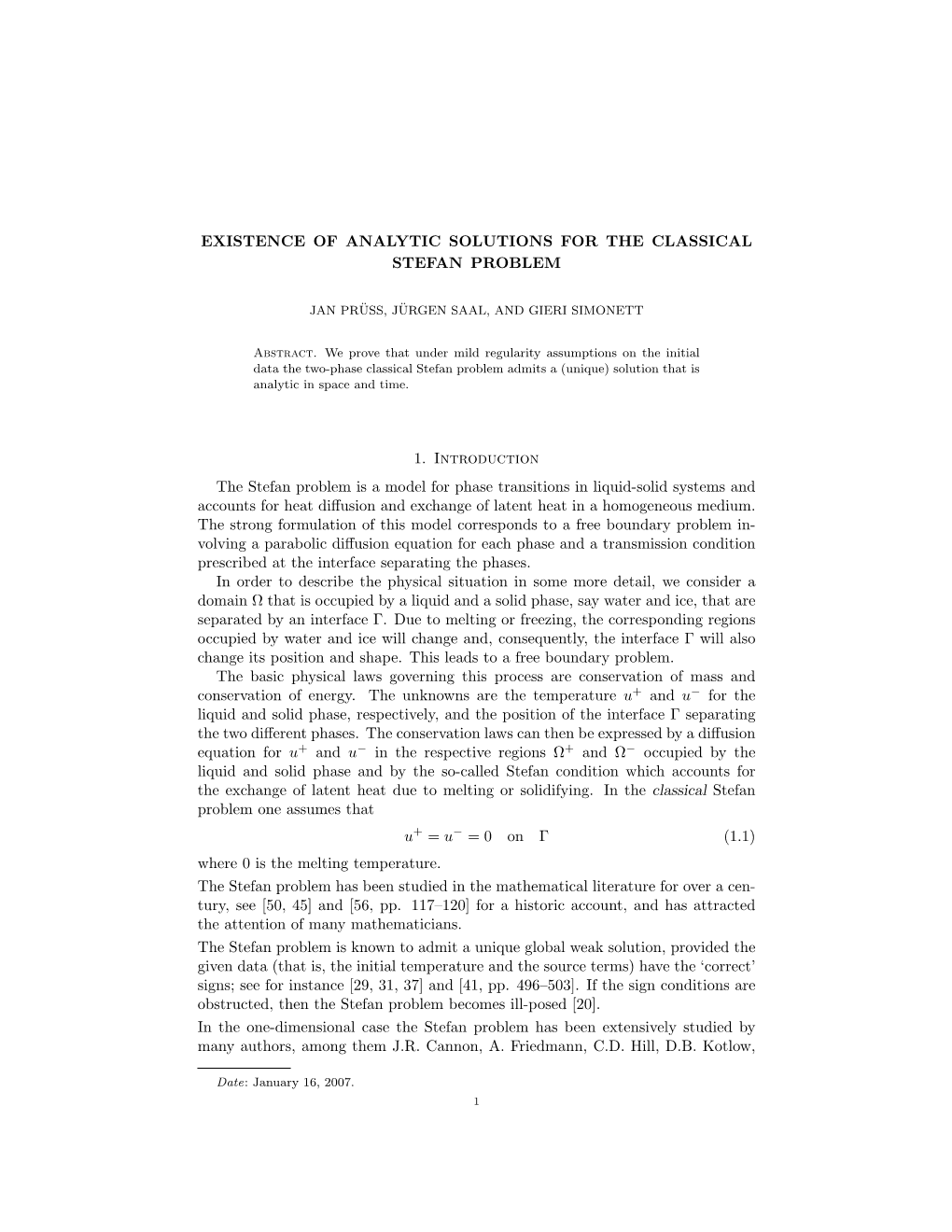 Existence of Analytic Solutions for the Classical Stefan Problem