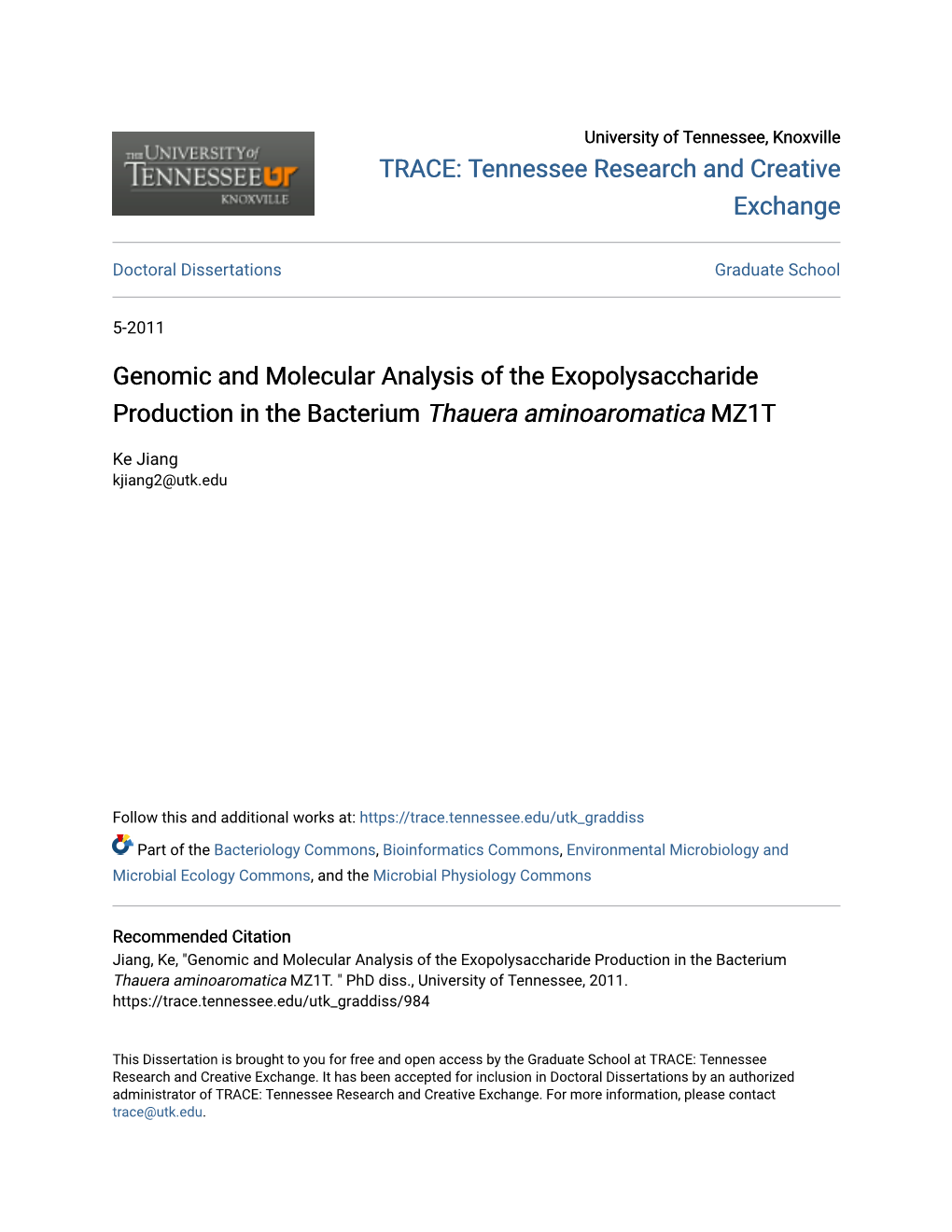 &lt;I&gt;Thauera Aminoaromatica&lt;/I&gt;