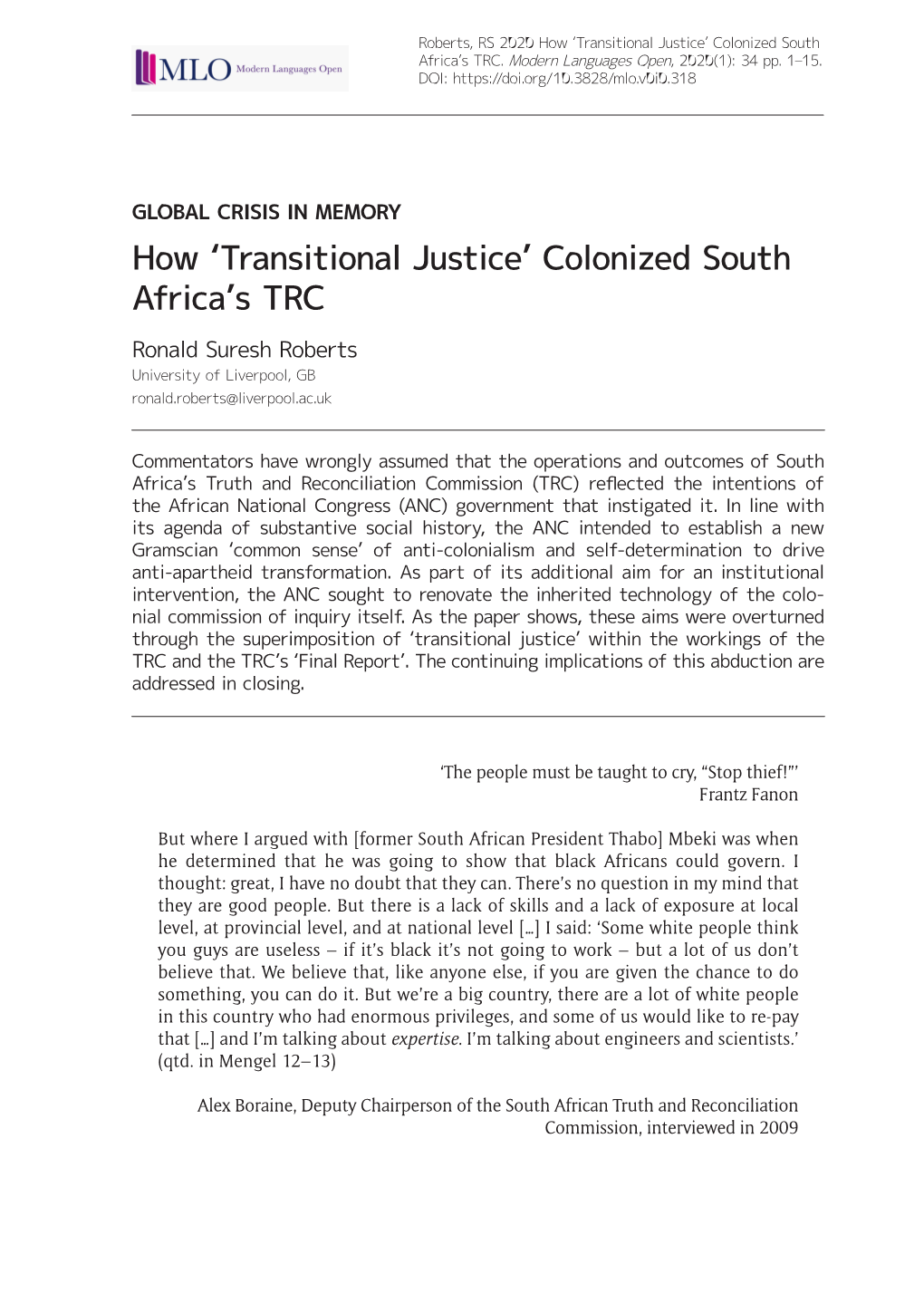 How 'Transitional Justice' Colonized South Africa's