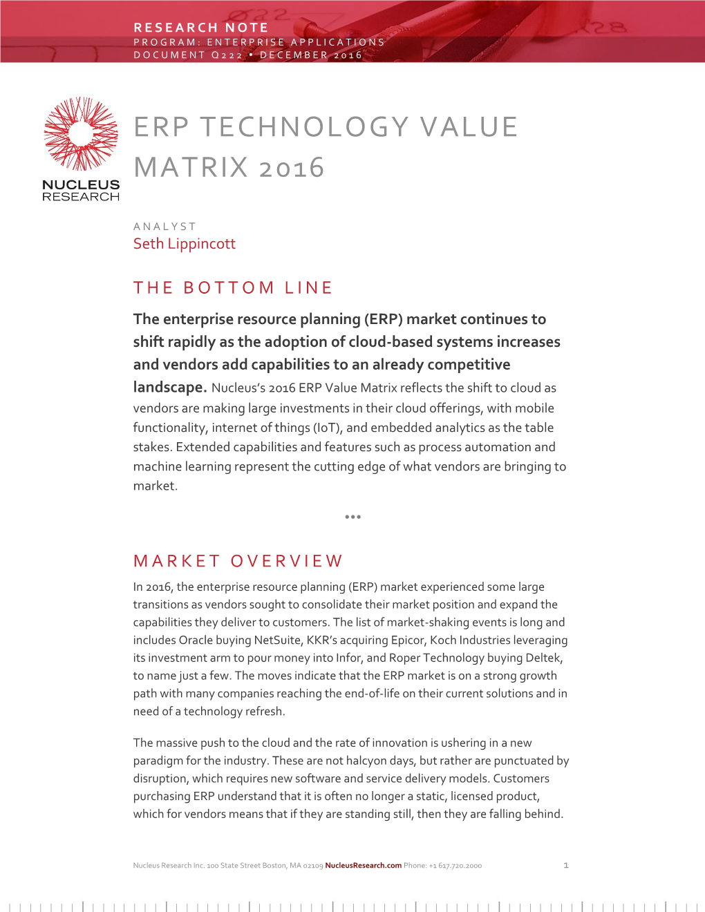 Erp Technology Value Matrix 2016