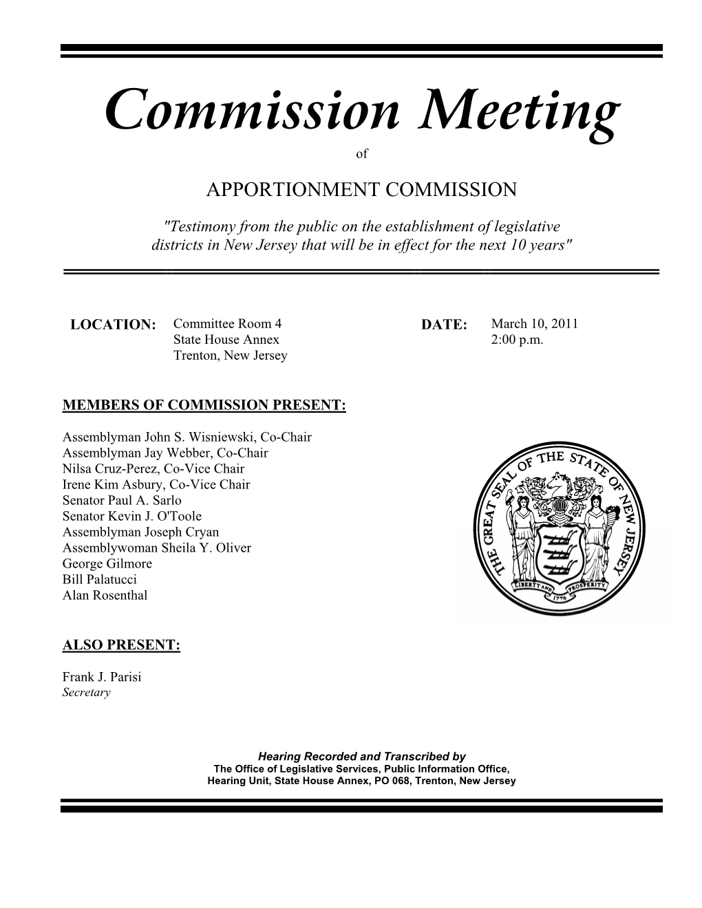 Commission Meeting Of