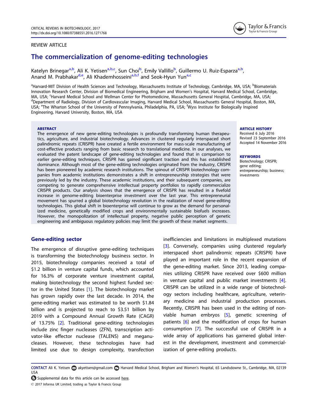 The Commercialization of Genome-Editing Technologies