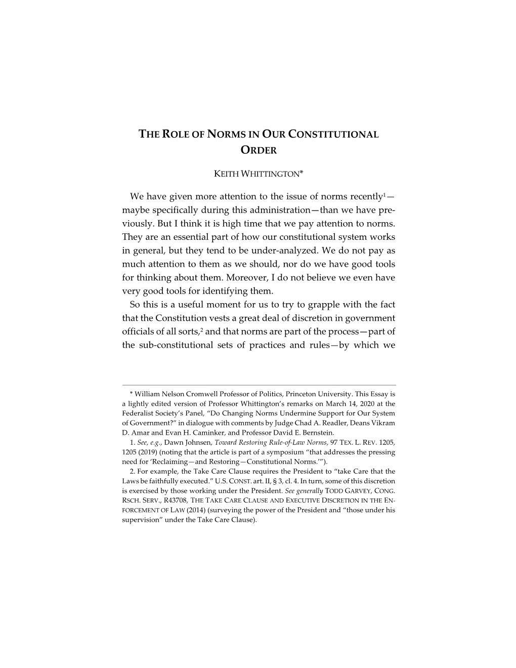 The Role of Norms in Our Constitutional Order
