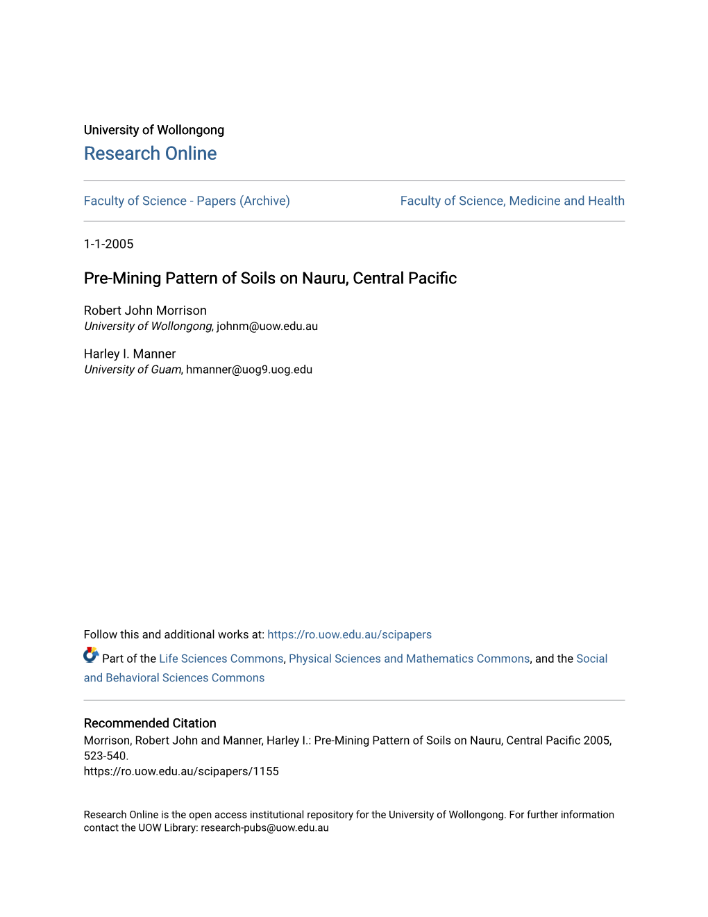 Pre-Mining Pattern of Soils on Nauru, Central Pacific