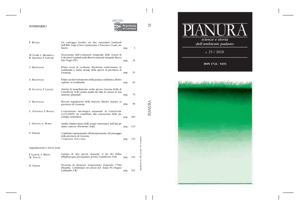 N. 25 / 2010 Scienze E Storia Dell'ambiente Padano PIANURA 25