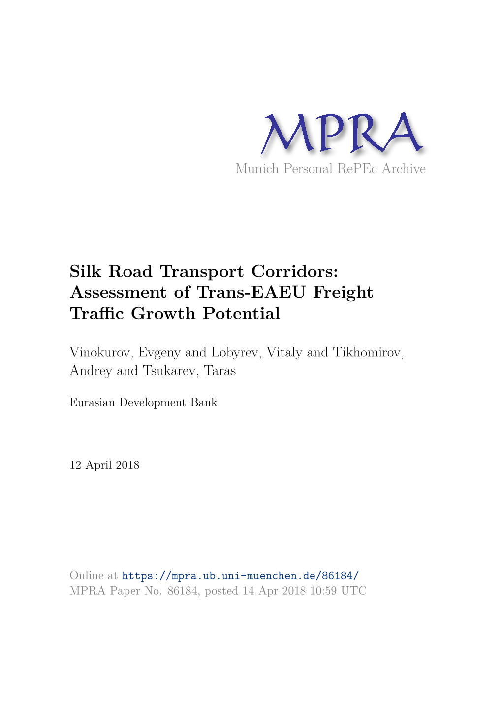 Assessment of Trans-EAEU Freight Traffic Growth Potential