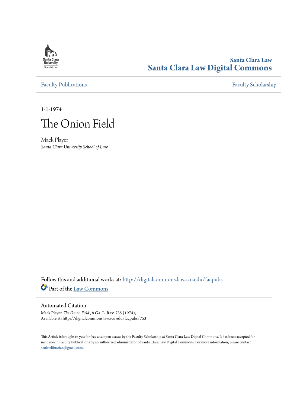 The Onion Field Mack Player Santa Clara University School of Law