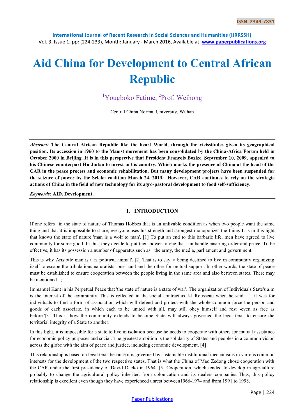 Aid China for Development to Central African Republic
