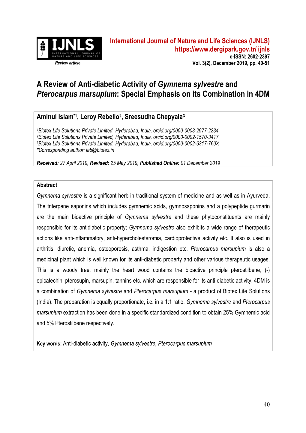 A Review of Anti-Diabetic Activity of Gymnema Sylvestre and Pterocarpus Marsupium: Special Emphasis on Its Combination in 4DM