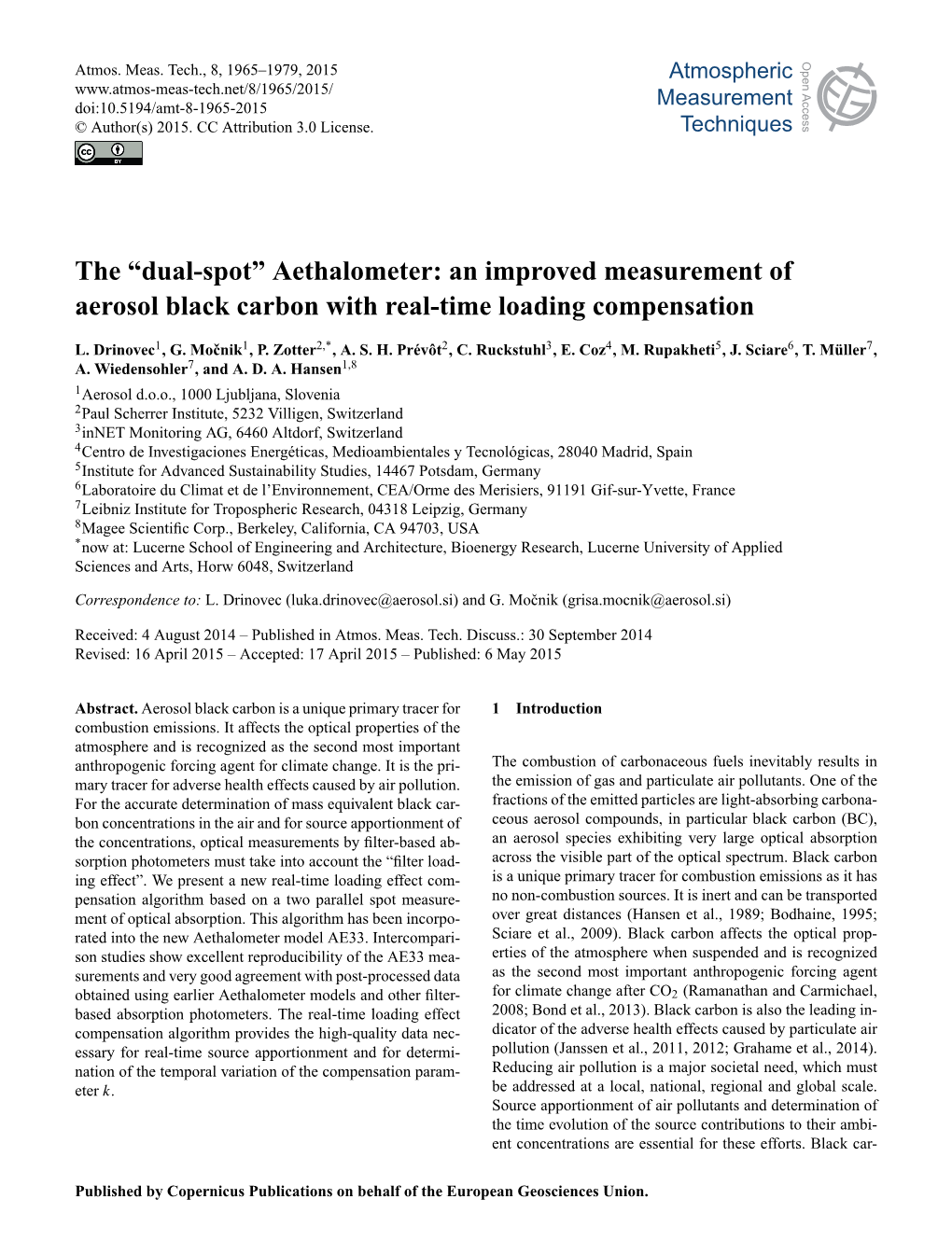 Aethalometer: an Improved Measurement of Aerosol Black Carbon with Real-Time Loading Compensation