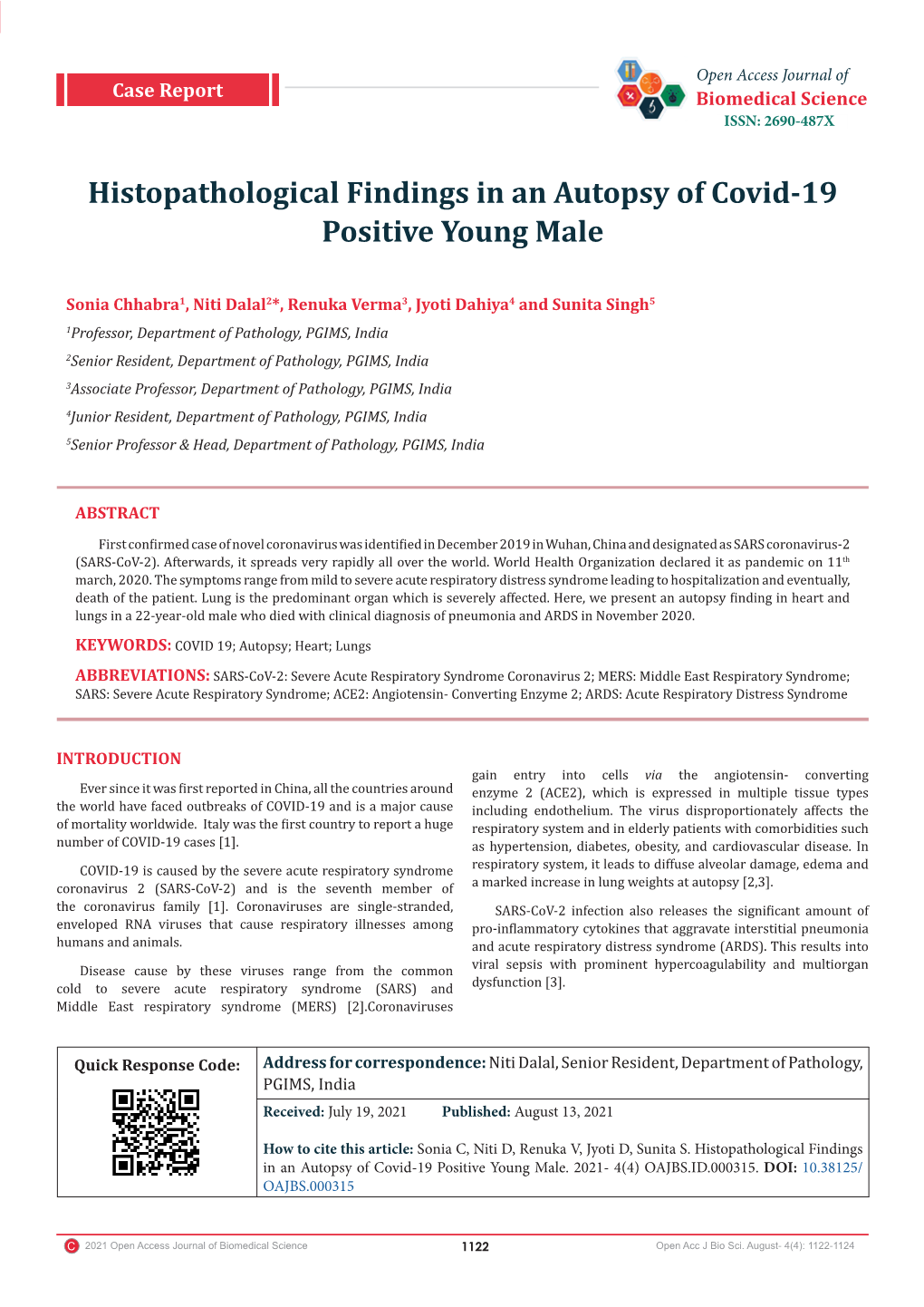 Histopathological Findings in an Autopsy of Covid-19 Positive Young Male
