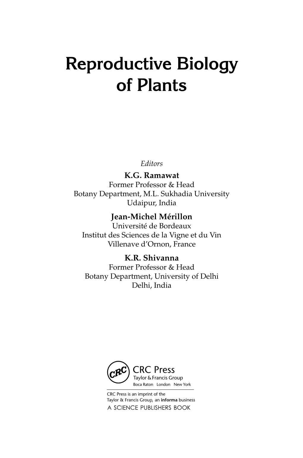 Reproductive Biology of Plants