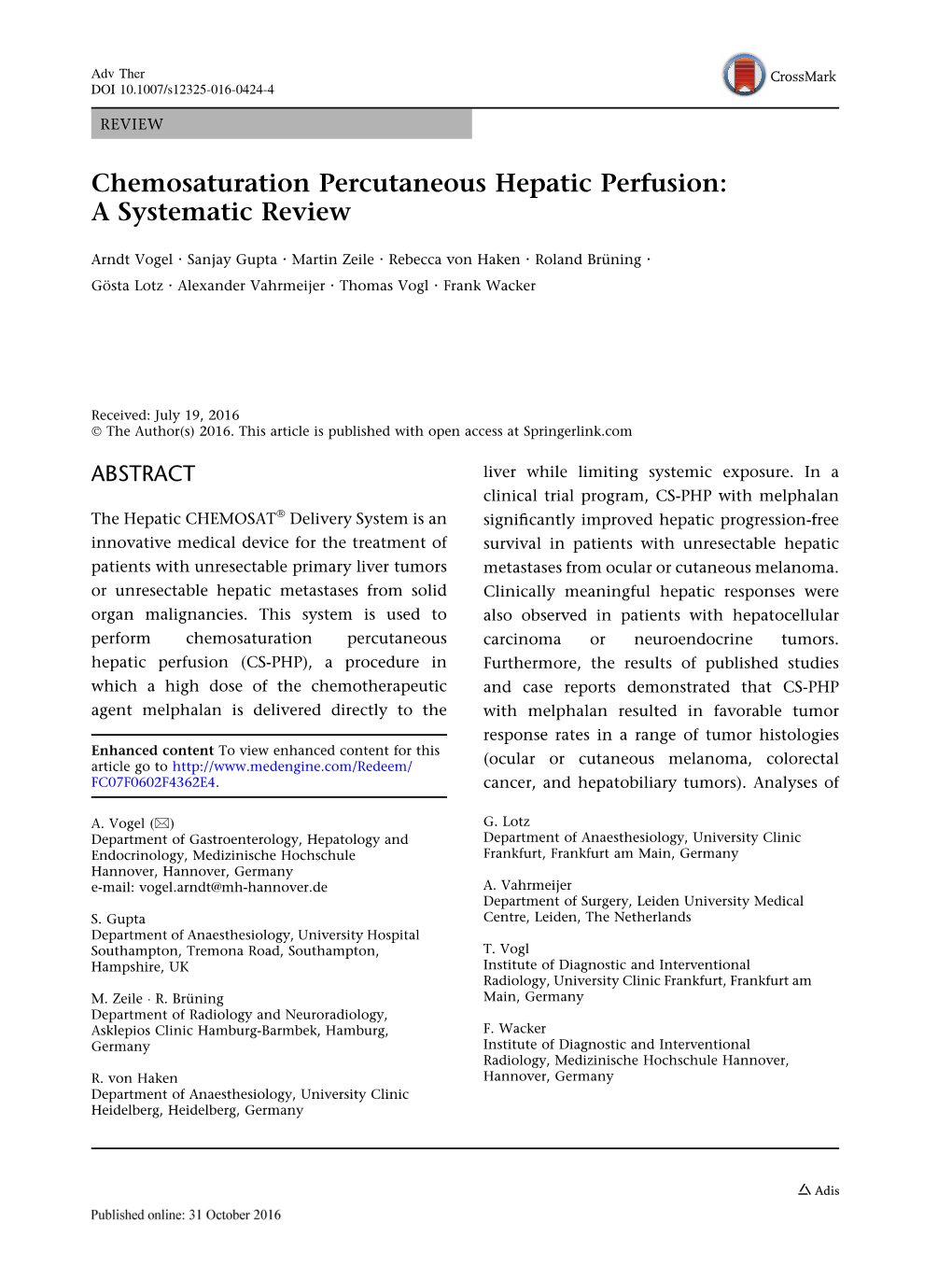 Chemosaturation Percutaneous Hepatic Perfusion: a Systematic Review