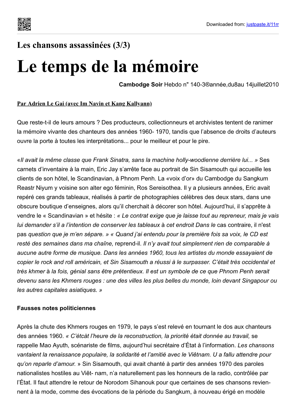 Le Temps De La Mémoire