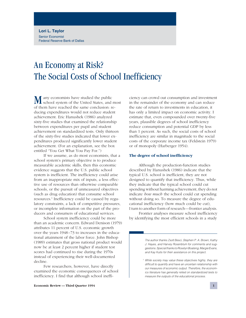 The Social Costs of School Inefficiency