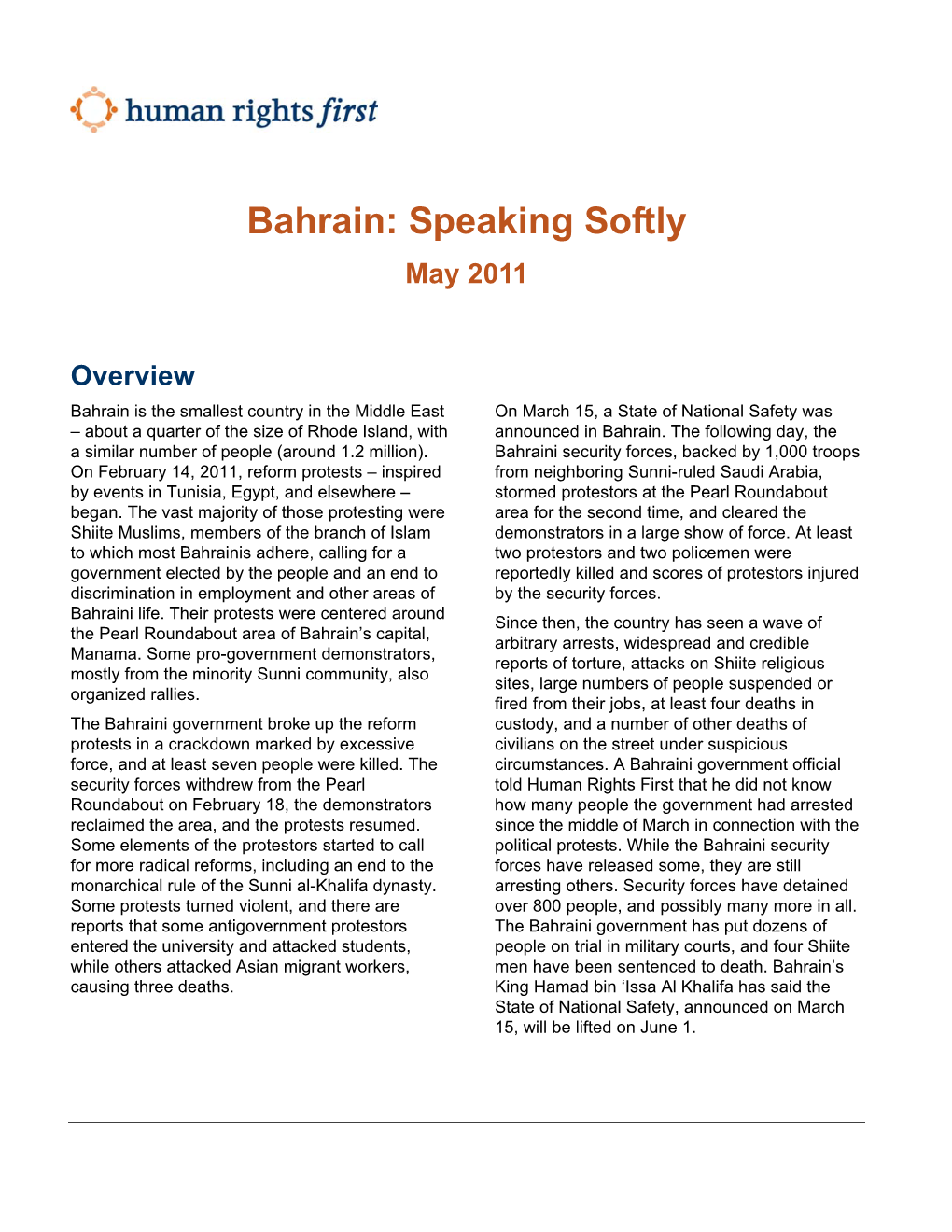 Bahrain: Speaking Softly May 2011