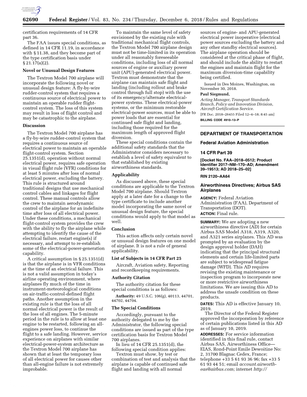 Federal Register/Vol. 83, No. 234/Thursday, December 6, 2018