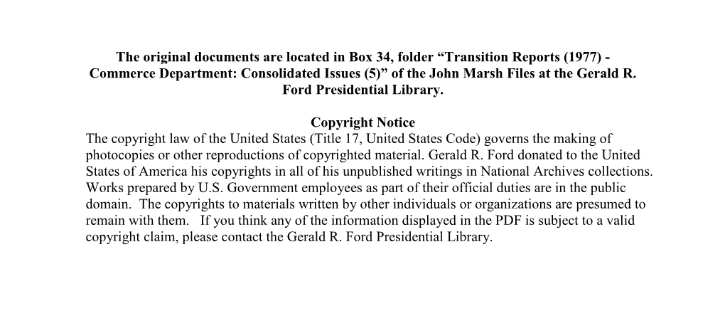 Transition Reports (1977) - Commerce Department: Consolidated Issues (5)” of the John Marsh Files at the Gerald R