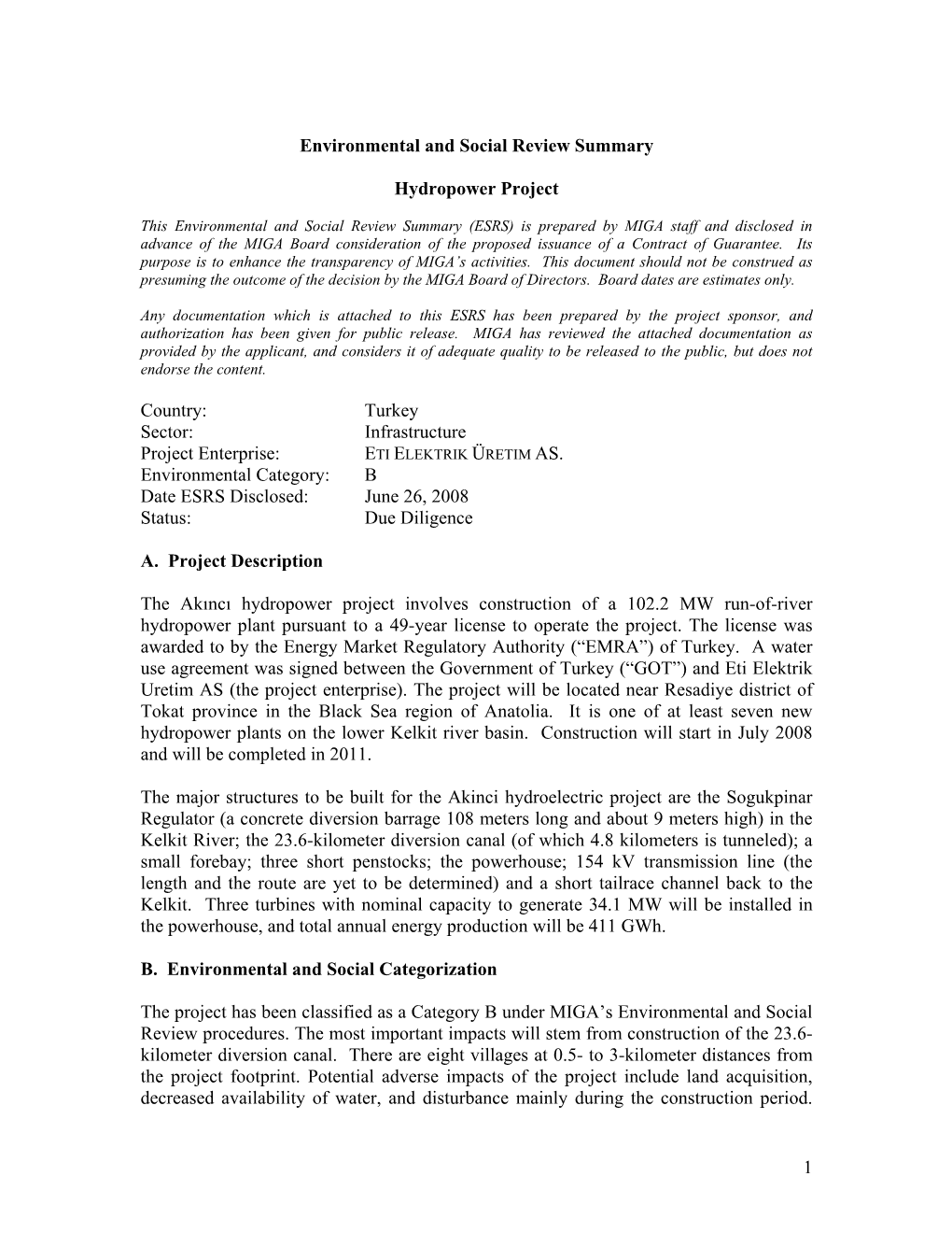 Environmental and Social Review Summary