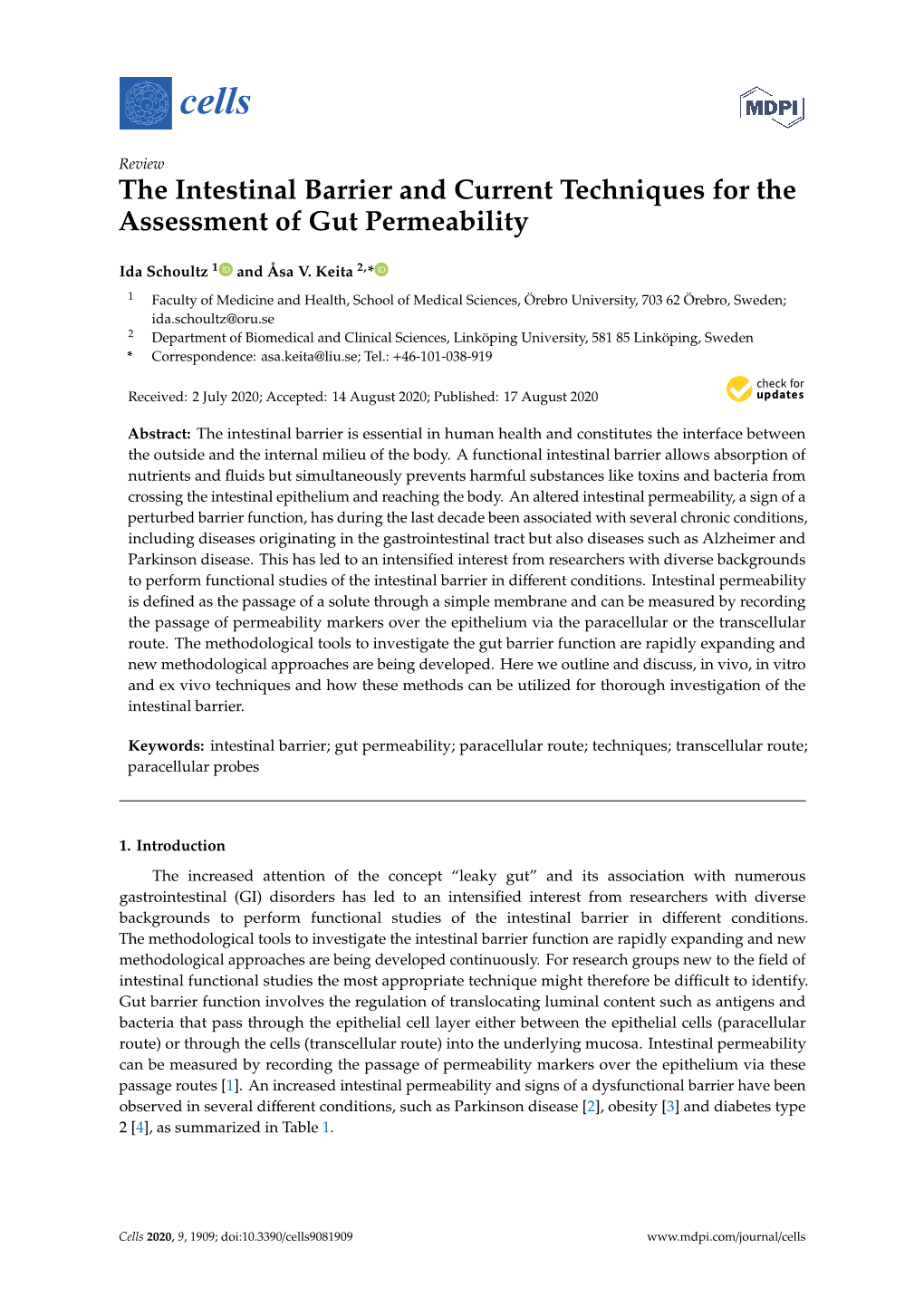 The Intestinal Barrier and Current Techniques for the Assessment of Gut Permeability