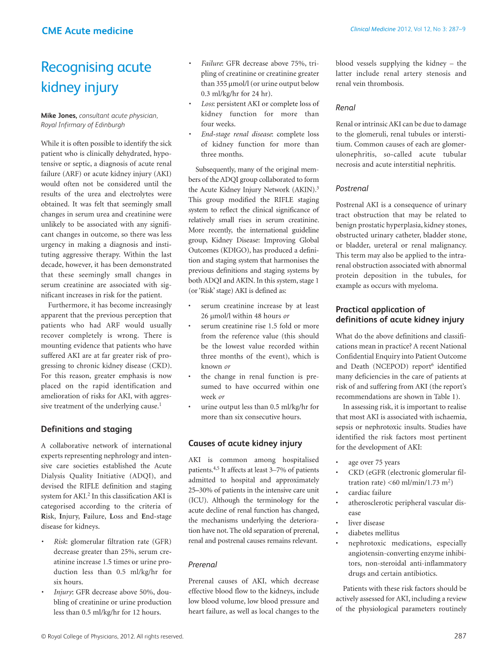 Recognising Acute Kidney Injury