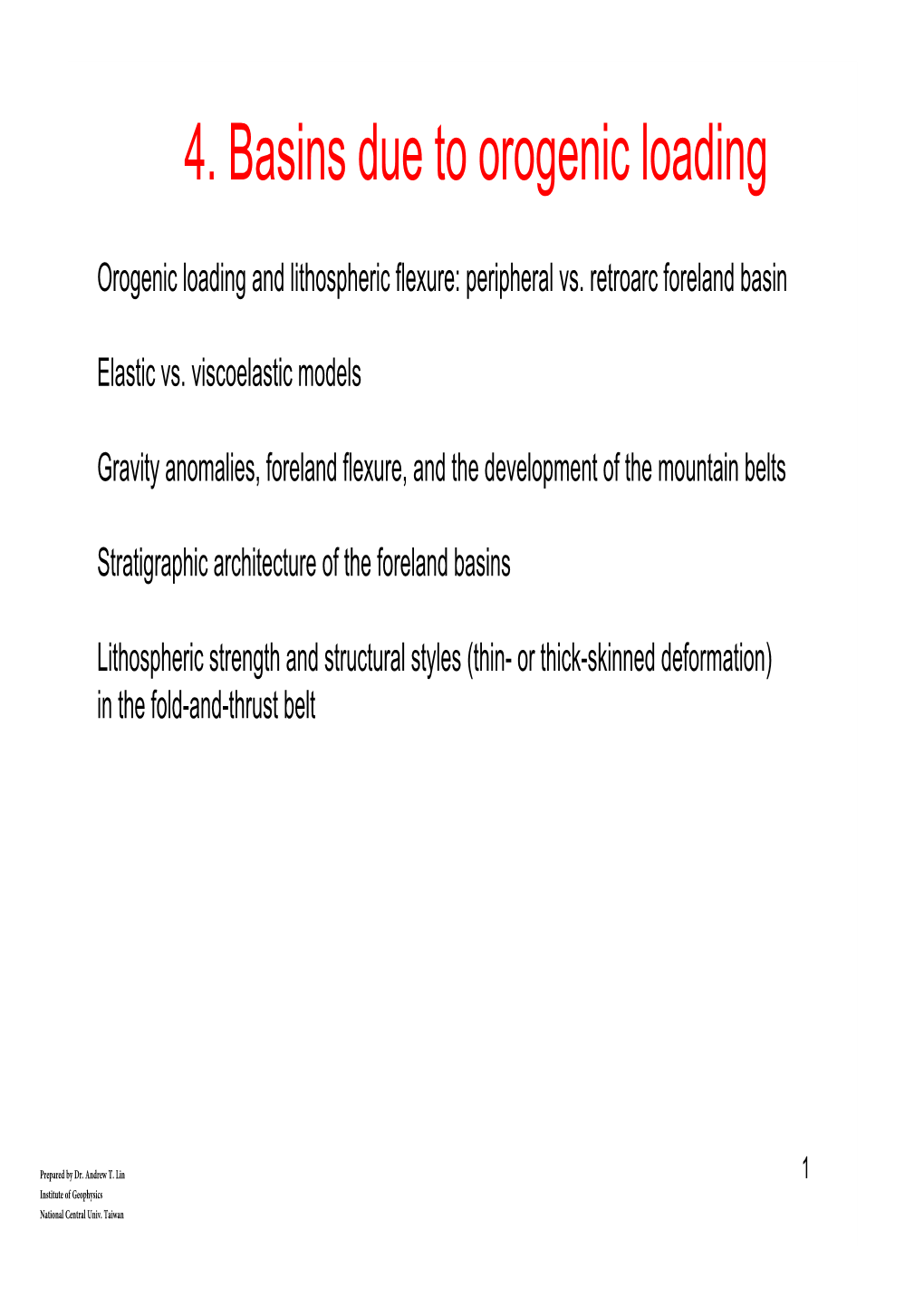 4. Basins Due to Orogenic Loading