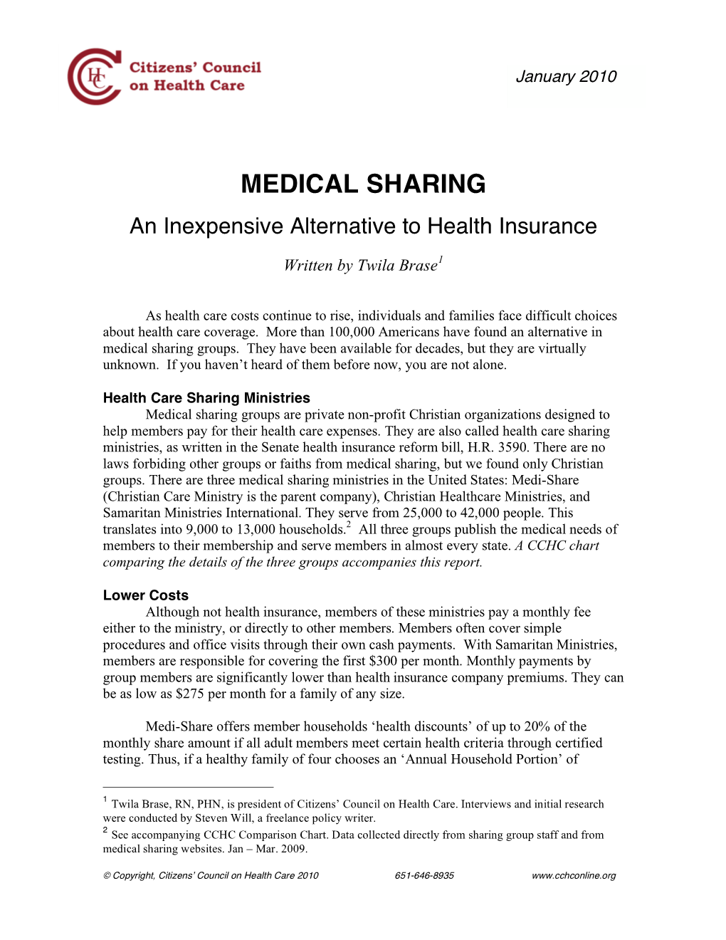 Medical Sharing: an Inexpensive Alternative to Health Insurance